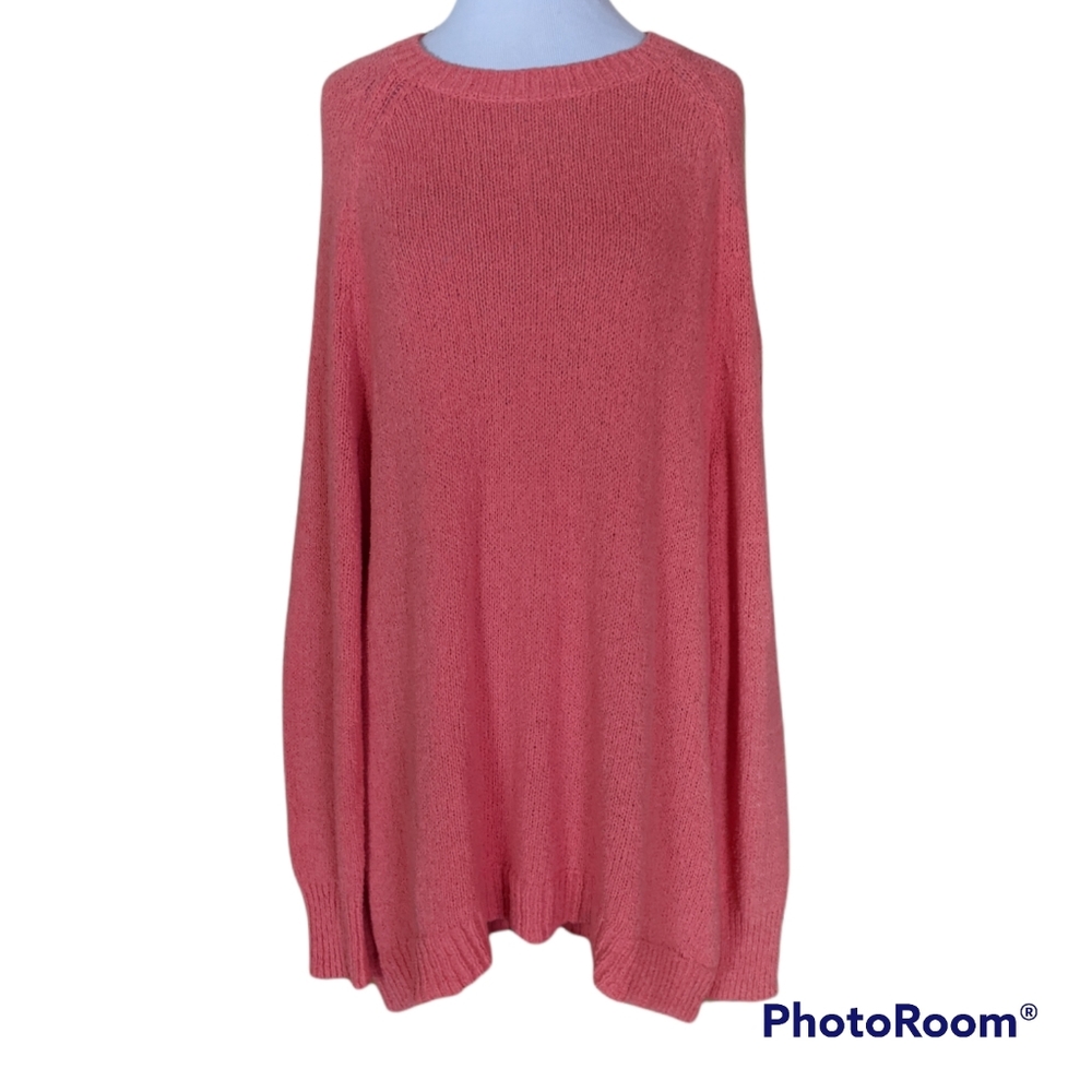 Caslon Relaxed Knit Crew Neck Sweater Coral 1X NWT Plus Size - Picture 3 of 6